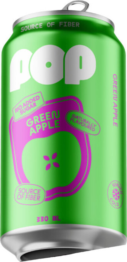 Green Apple - uten sukker, kun naturlig aroma. Brus som er en kilde til fiber med deilig og gøy smak av grønt eple!