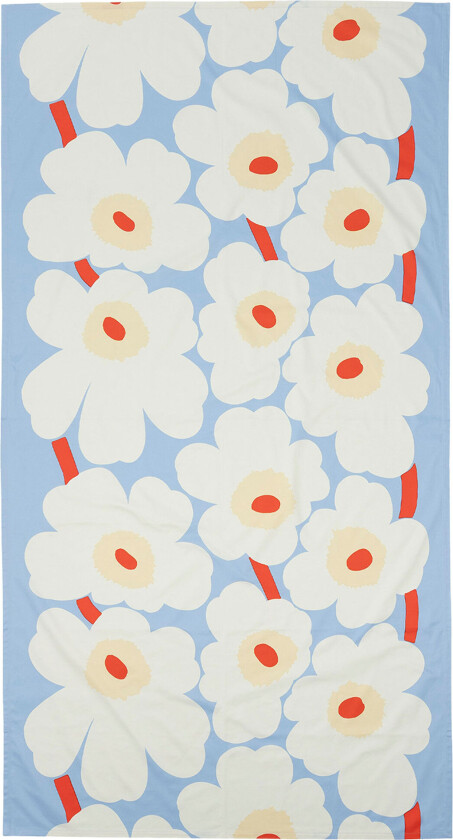 Unikko duk 135 Ã 250 cm, ljusblå/naturvit