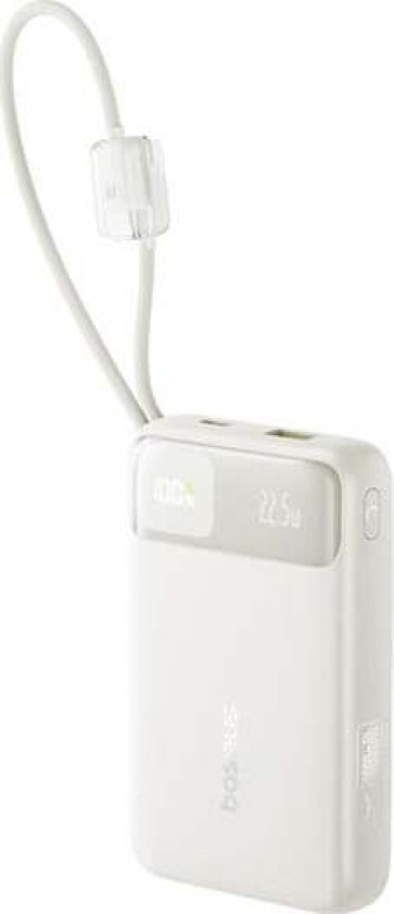 EnerFill FC11 20000mAh 22.5W Powerbank with Digital Display and Two Built-in Cables - Beige Nødlader - Beige - 20000 mAh