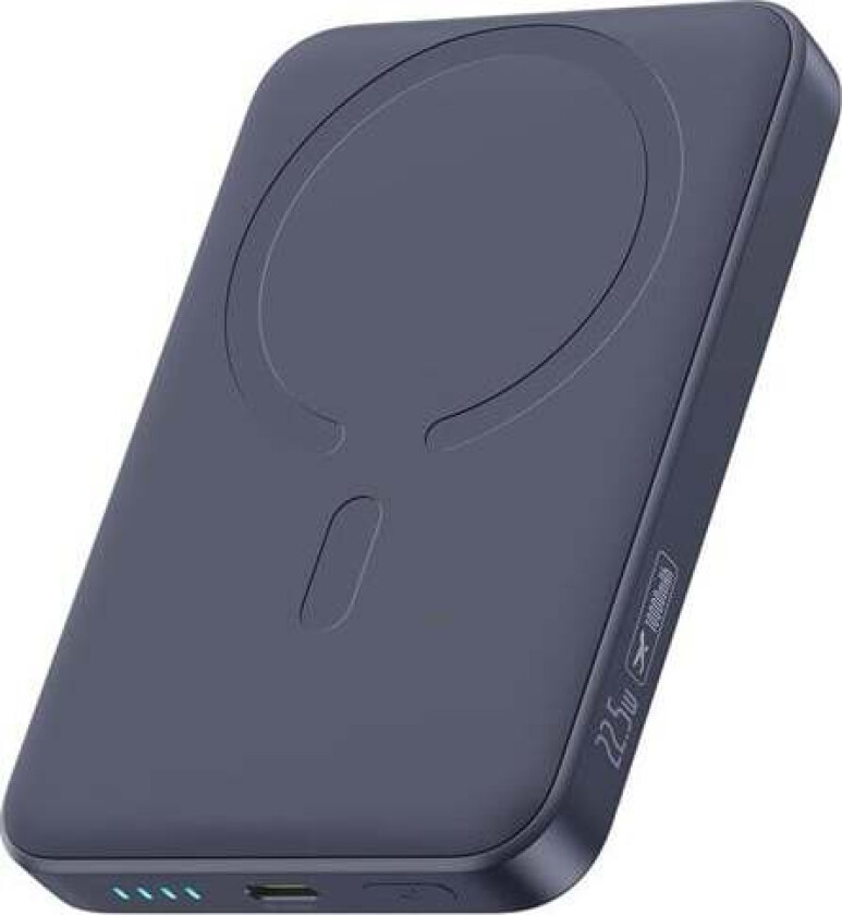 EnerFill FM11 10000mAh 22.5W MagSafe Compatible Power Bank with Black Basues Simple USB-C 20V/3A 30cm Cable - Dark Gray Nødlader - Grey - 10000 mAh