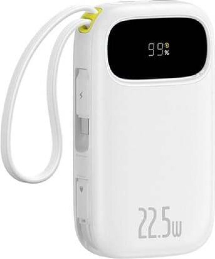 EnerFill FC31 10000mAh 22.5W Power Bank with Digital Display with 2 Built-in Cables - White Nødlader - Hvit - 10000 mAh
