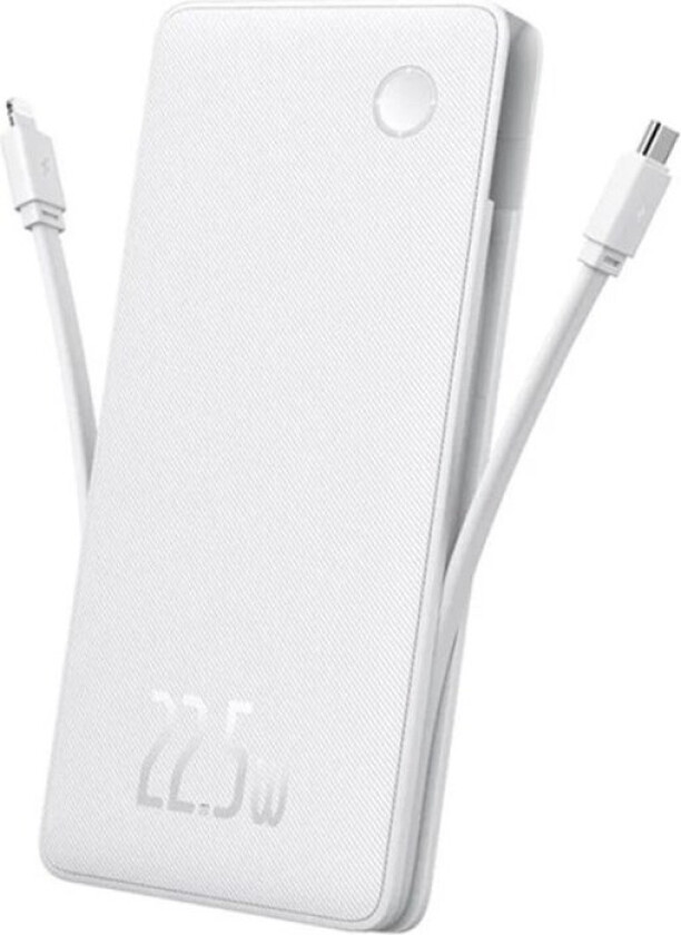 Airpow Lite 10000mAh 22.5W Power Bank with Built-in USB-C and Lightning Cables - White Nødlader - 10000 mAh