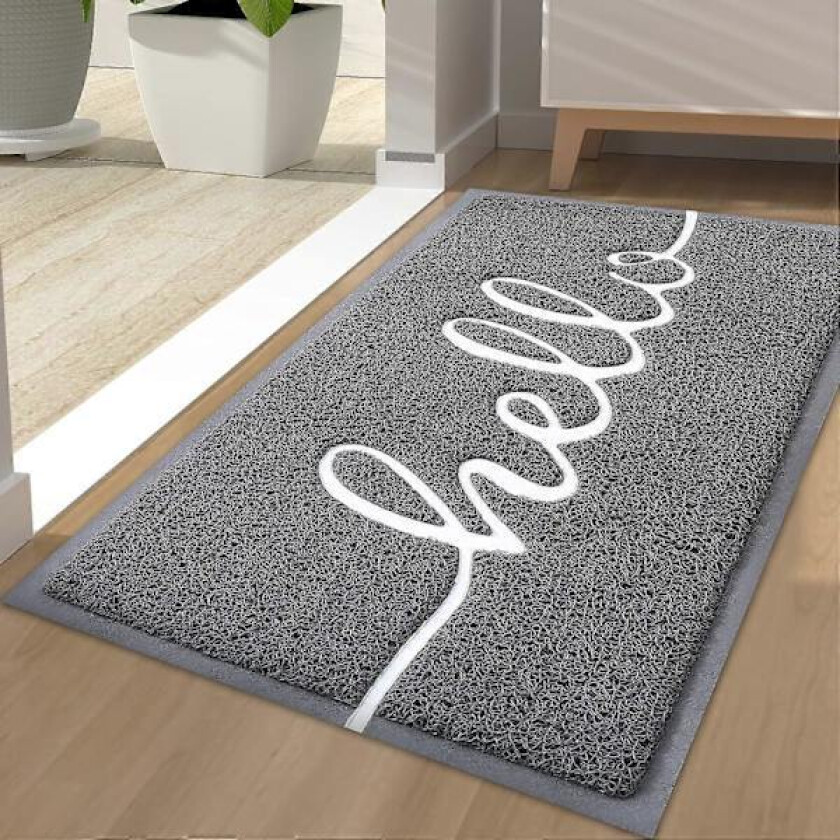 Hello Dørmatte Sklisikker Lav Profil Slitesterk Dørmatte for Utendørs, Innendørs, Inngangsparti, Terrasse, Inngangsdør og Bakdør (45 x 75cm, Grå)