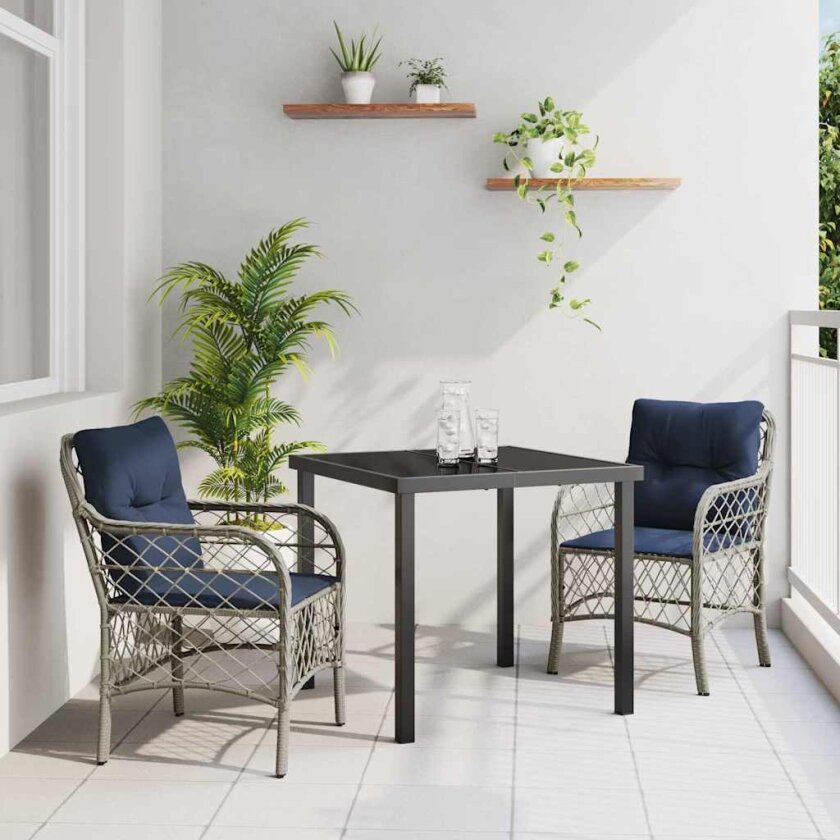 Hage Spisegruppe med pute 3 pcs Grå og svart Rotting