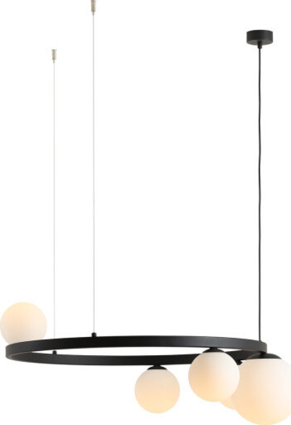 Garda 5 hengelampe, ring, metall, glass, 5 lyskilder, svart