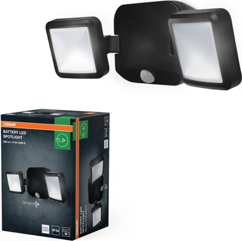 OSRAM LED-utendørs veggspot DOUBLE, svart 2 lyskilder, batteri