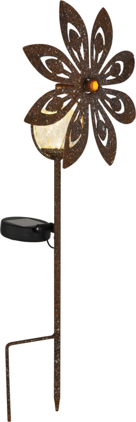 LED-lampe med jordspyd 36576, rustbrun, metall, glass