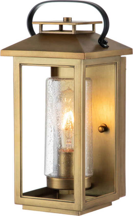 Utendørs vegglampe Atwater, lykt, messing, 35,5 cm