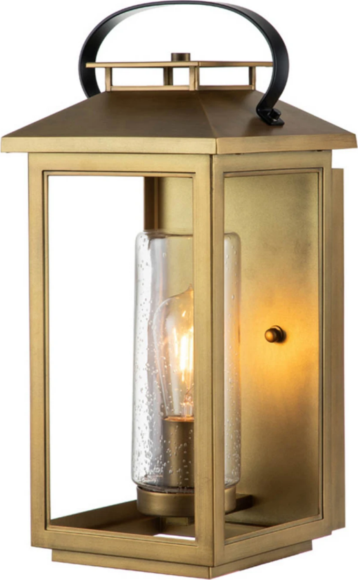 Utendørs vegglampe Atwater, lykt, messing, 44,5cm