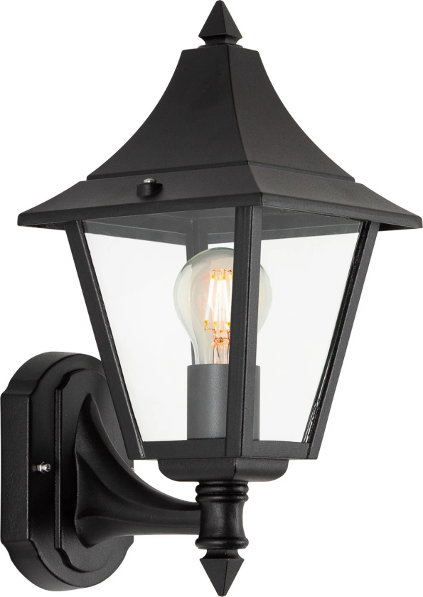 Livorno utendørs vegglampe, svart, topp stikkontakt