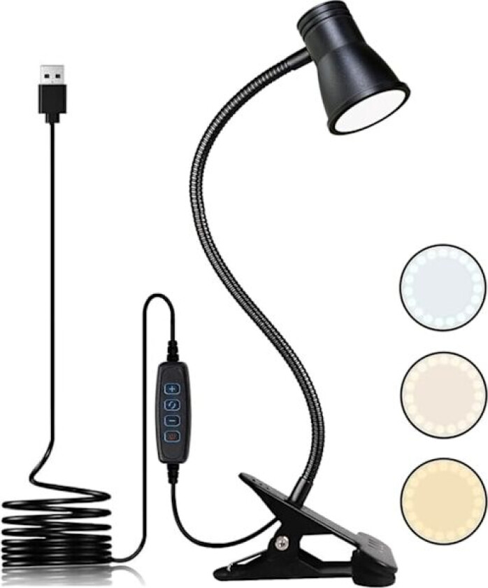 Skrivebordslampe med klips, leselampe med øyevern, nattlampe, klipslampe til nattbordet