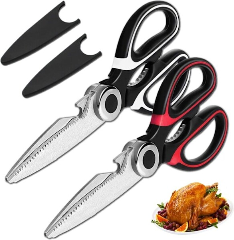 Kjøkkensaks, 2 stk. Kraftige Kjøkkensaks, Saks til Kjøkkenbruk, Rustfritt Stål Fjørfé, Fisk, Kjøtt, Grønnsaker