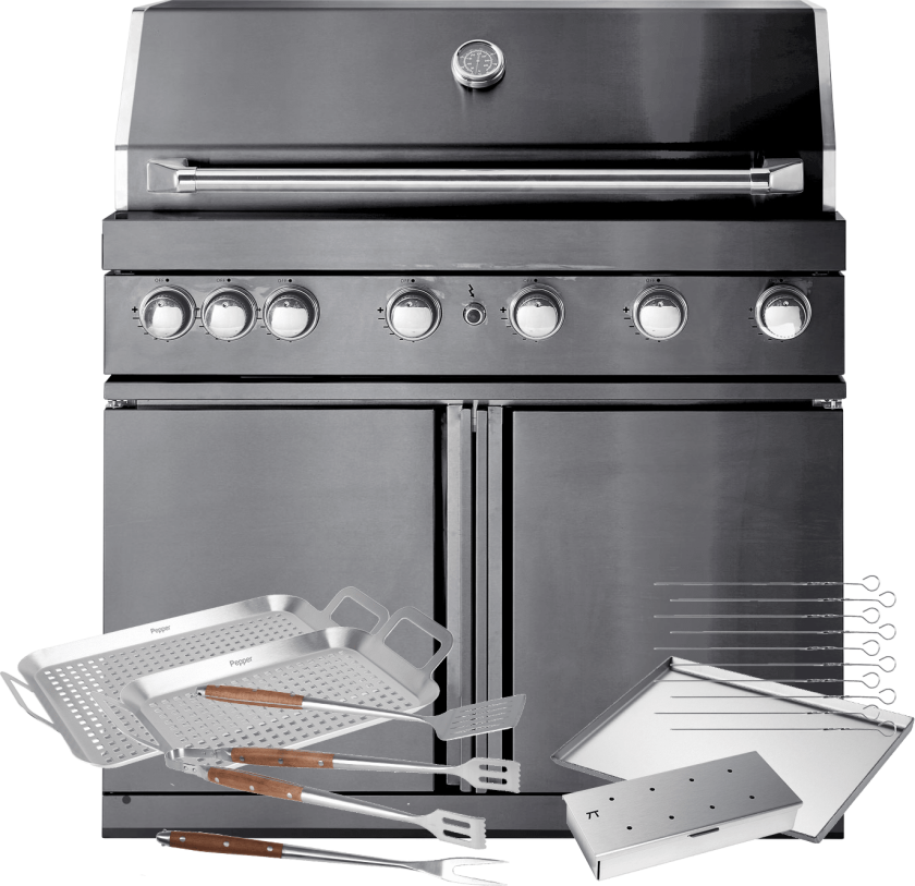 Black Collection - Frittstående gassgrill med 6 brennere og infravarme - Inkl. tilbehørspakke