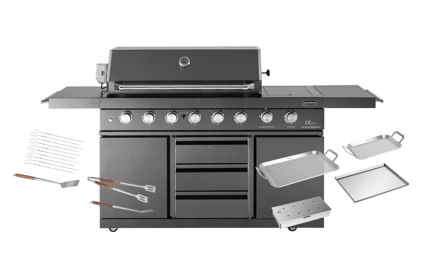 Black Collection - Frittstående gassgrill med 6 brennere og infrarød PowerSear Zone - Inkl. tilbehørspakke