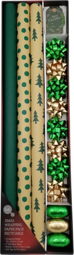 Bilde av Sett med Resirkulerbart Gavepapir, grønt