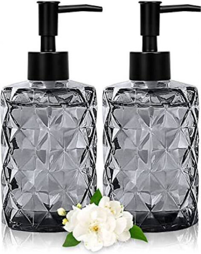 Allsidig såpedispenser i glass, sett med lotion- og såpedispenser, 2-pakning 355 ml diamantdesign for allsidig bruk, gjenfyllbar og miljøvennlig