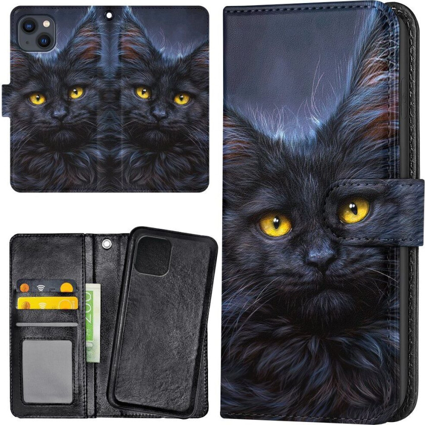 iPhone 13 - Lommebok Deksel Svart Katt