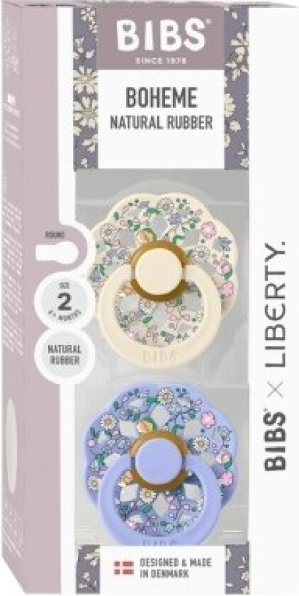 Bibs X Liberty Boheme - 2-pakning, Str. 2 (6-16 Mnd.), Rund - Lateks