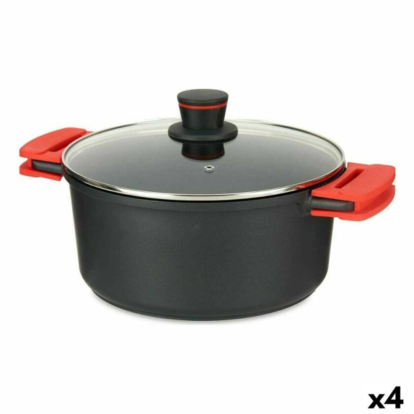 Gryte med glasslokk à 28 cm Sort aluminium (antall 4)