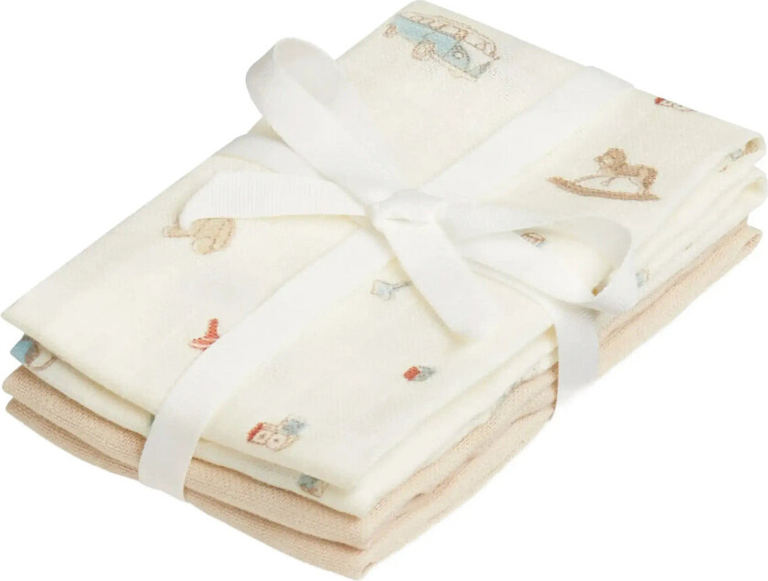 Wash Cloth, 4 Pack - Gots - Bows - Cream - ONE SIZE
