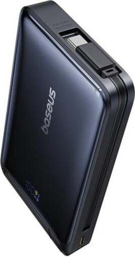 Nomos 10000mAh 30W Qi2 Power Bank with MagSafe Compatible Stand with Built-in USB-C Cable - Black Nødlader - Svart - 10000 mAh