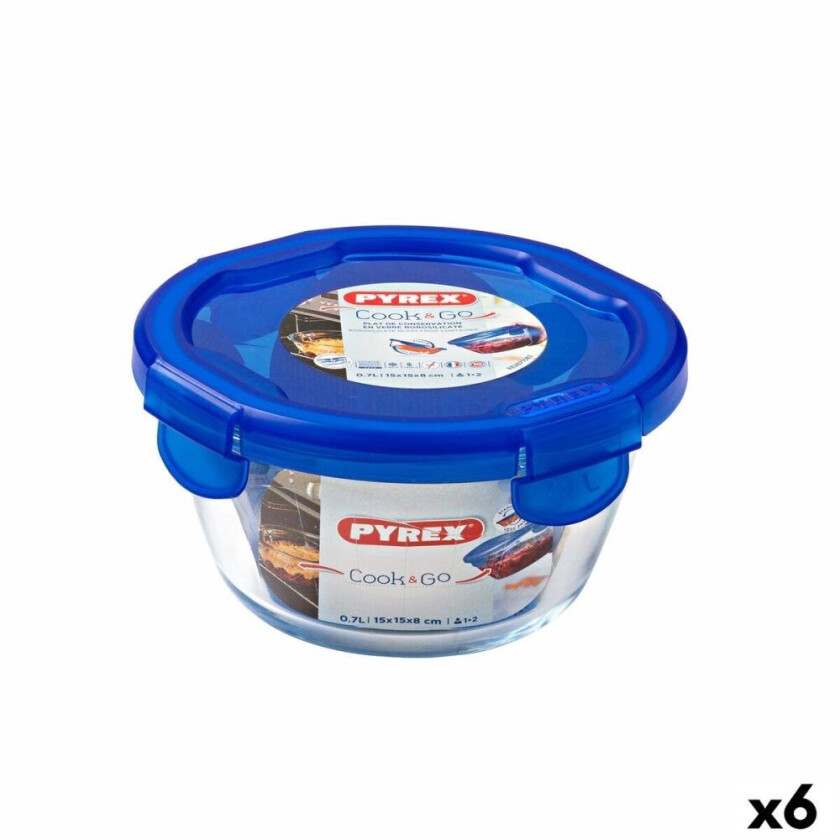 Hermetisk matboks Pyrex Cook & go 15,5 x 15,5 x 8,5 cm Blå 700 ml glass (6 kvanta)