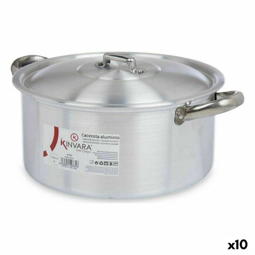 Kjele med lokk Silver Aluminium 5 L (10 kvantitet)