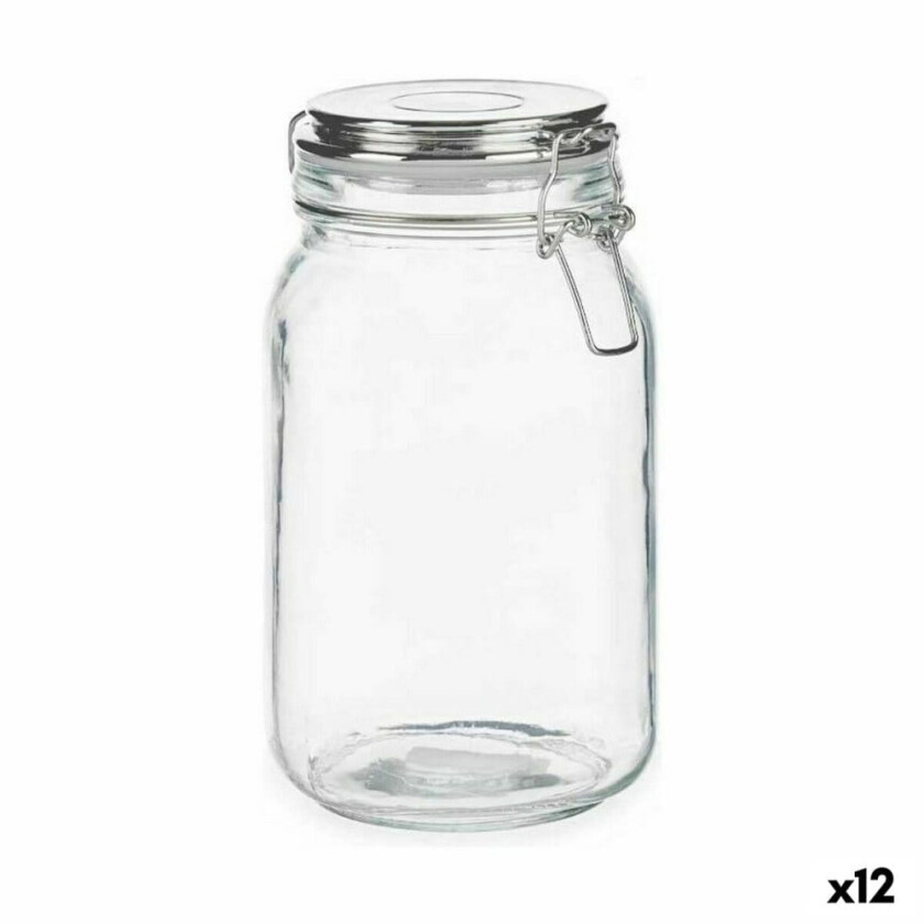 Krukke Hermetisk lukking Gjennomsiktig sølvfarget glass 1,5 L 13 x 20 x 11,3 cm (12 kvantitet)