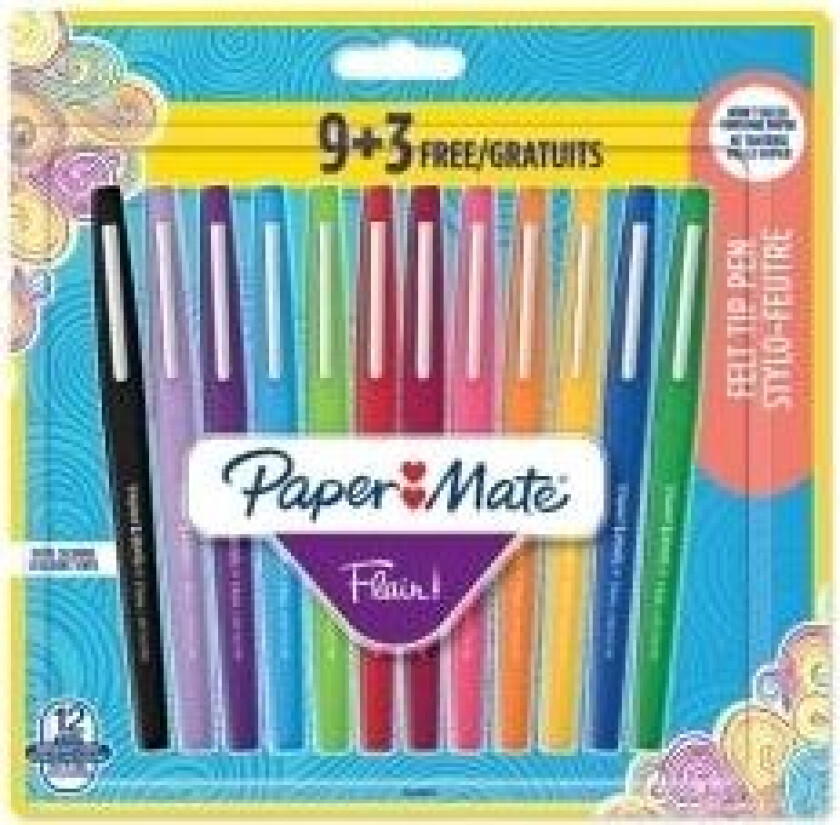 Papermate Flair, Medium, 12 farger, Flerfarget, 0,7 mm, Flerfarget, Vann-basert blekk