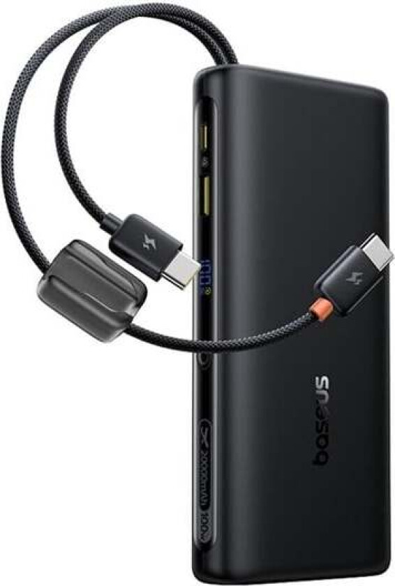 EnerFill FC41 20000mAh 100W Power Bank with Digital Display and Built-in Dual USB-C Cable - Black Nødlader - Svart - 20000 mAh