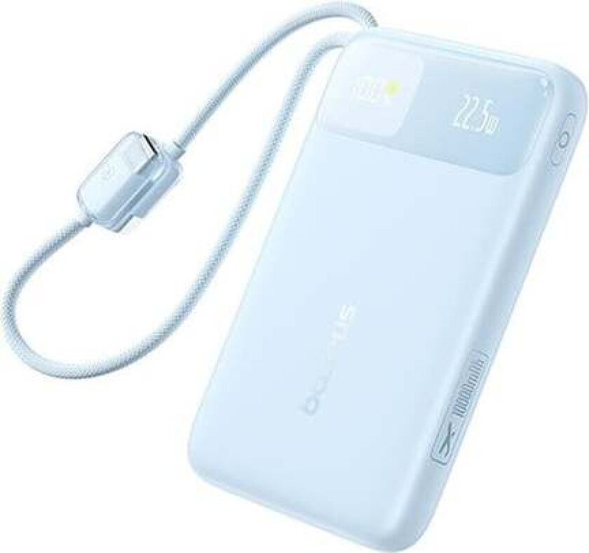 EnerFill FC11 10000mAh 22.5W Power Bank with Digital Display and Two Built-in Cables - Blue Nødlader - Blue - 10000 mAh