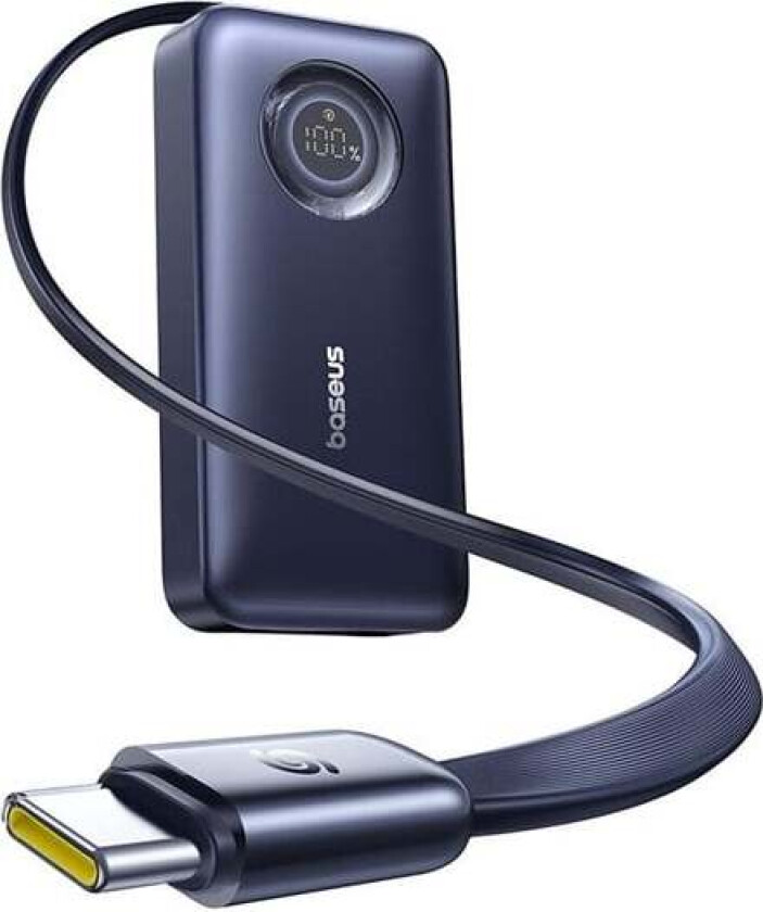 EnerCore CR11 10000mAh 45W Power Bank with Retractable USB-C Cable - Black Nødlader - Svart - 10000 mAh