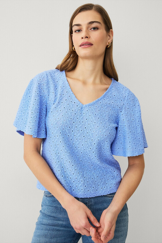 Topp med draperte volangermer - Blå