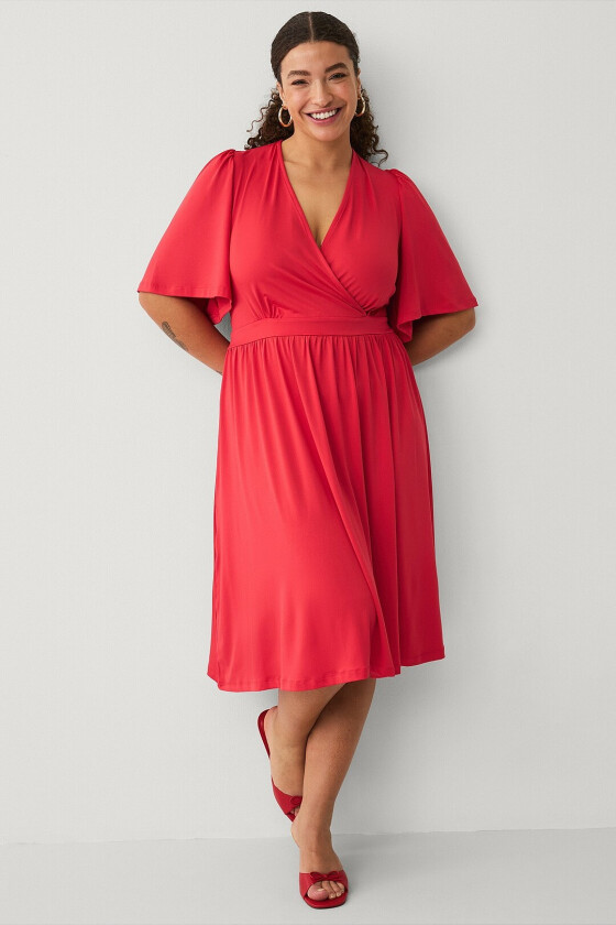 Kjole med v-formet hals - Rød