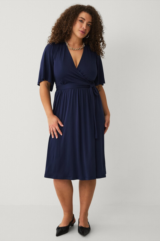 Kjole med v-formet hals - Blå