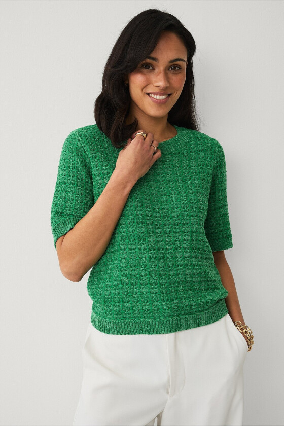 Kortermet genser med struktur - Grønn