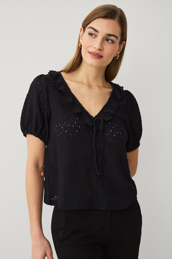 Hullmønstret topp - Svart