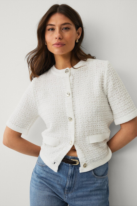 Kortermet kardigan med struktur - Hvit