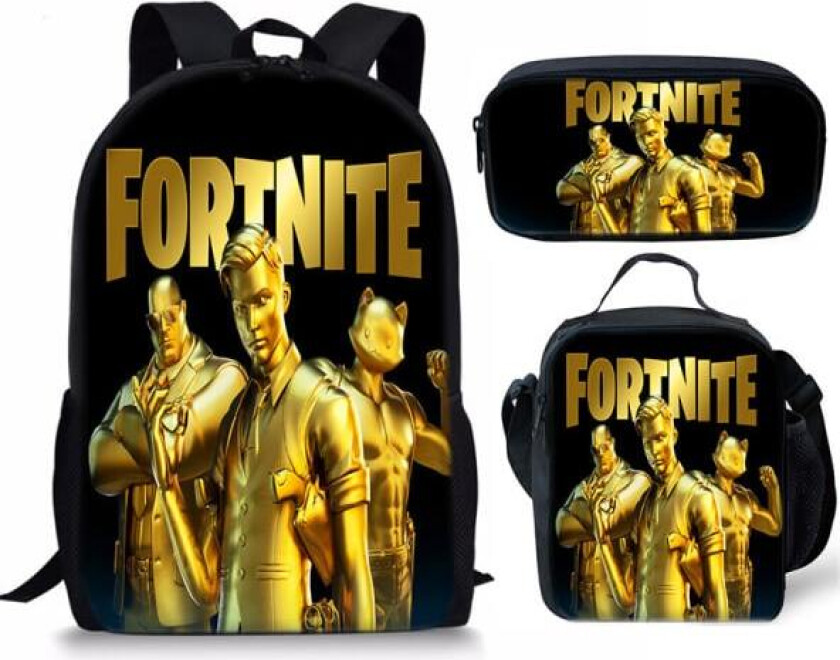 Fortnite ryggsekk Stor kapasitet tredelt skolesekk for studenter