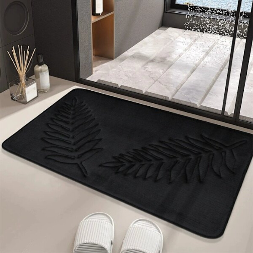 Baderomsmatte i Memory Foam, 40 x 60 cm Sklisikker Baderomsmatte, Tykk Baderomsmatte Absorberende Dusjmatte, Myk og Komfortabel Pustende Memory Foam, Svart
