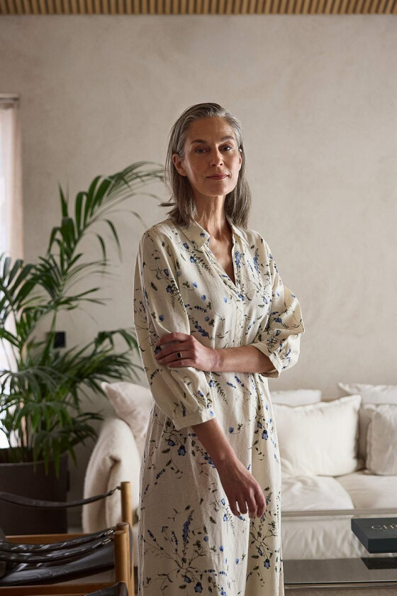 Blomstret kjole i lin