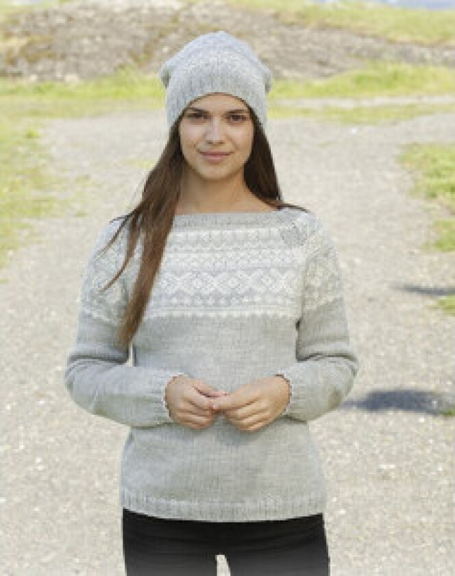 Silver Dream by DROPS Design - Genser og Lue med nordisk mønster Strik - XXX-Large