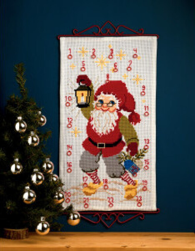 Broderisett Aida Julekalender Nisse med Lykt 35x60cm