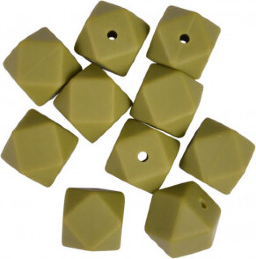Perler Geometriske Silikon Army grønn 14mm - 10 stk