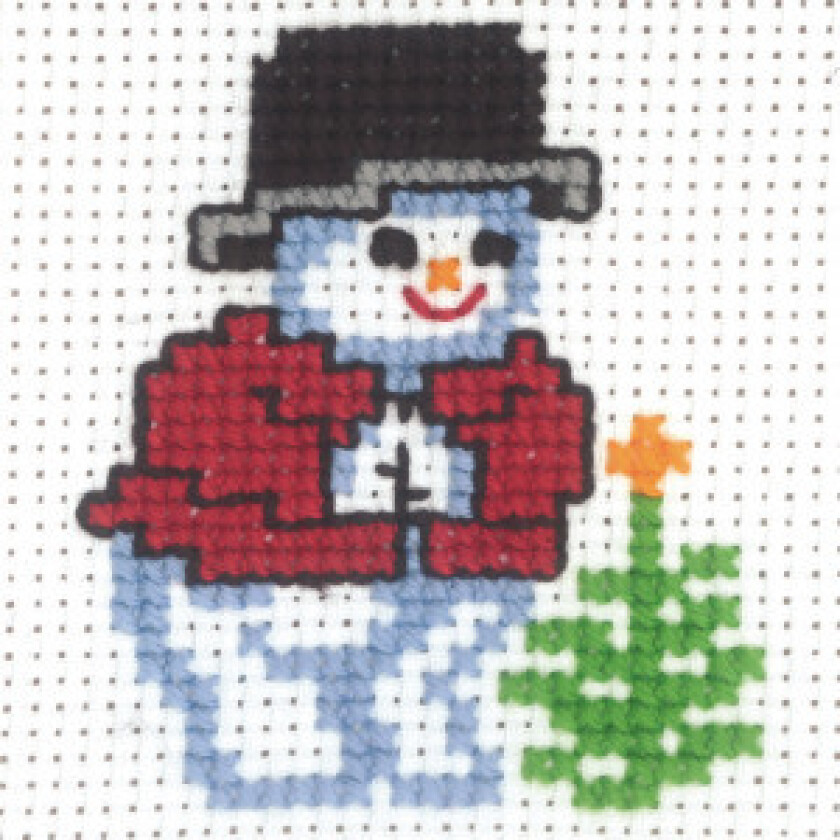 Broderisett Aida Snømann med Juletre 10x10cm