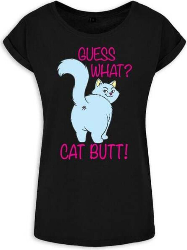Fun T-skjorte - Guess What? Cat Butt! - S til XXL - Damer - svart