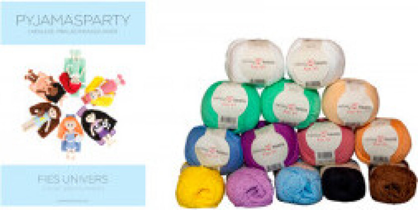 Boken Hæklede påklædningsdukker - Pyjamasparty + Garnpakke til alle op - Bogen Hæklede påklædningsdukker - Pyjamasparty + Garnpakke til alle opskrifter