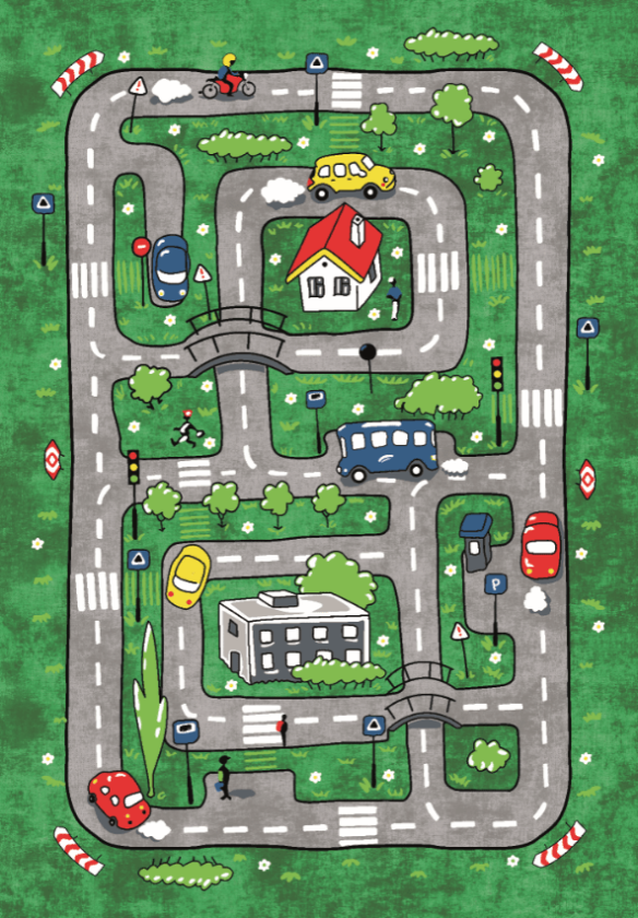 Barneteppe - Village Road (grønn) (Størrelse: 120 x 170 cm)