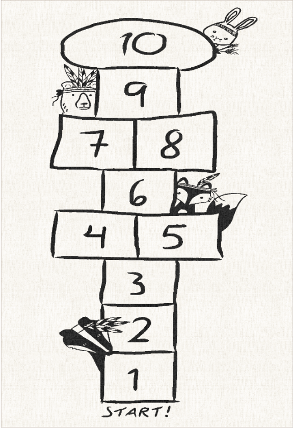 Barneteppe - Hopscotch Animals (hvit) (Størrelse: 160 x 230 cm)