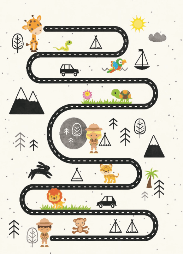 Barneteppe - Safari road (Størrelse: 160 x 230 cm)